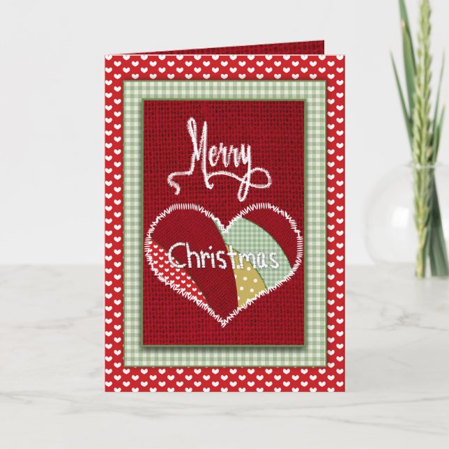 Carte Courtepointe de Noël Patchwork Cœur en Imprimé de  (Devant)