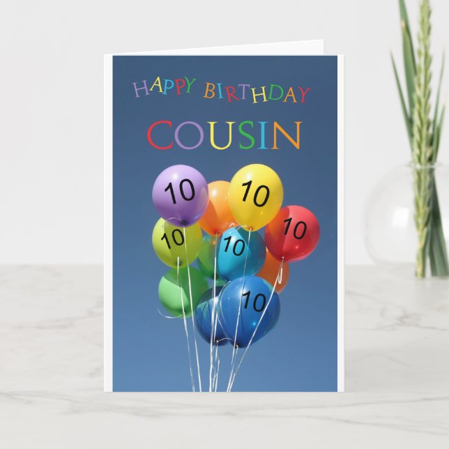 Carte Cousin 10e anniversaire ballons (Devant)