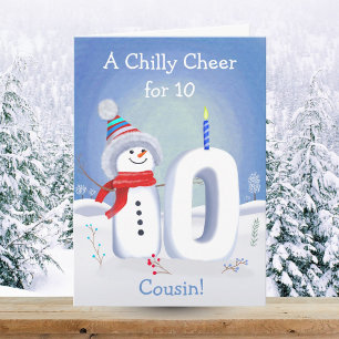 Carte Cousin 10ème Anniversaire Bonhomme de Neige