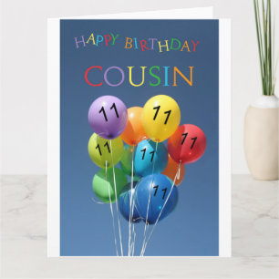 Carte Cousin 11e anniversaire heureux ballon