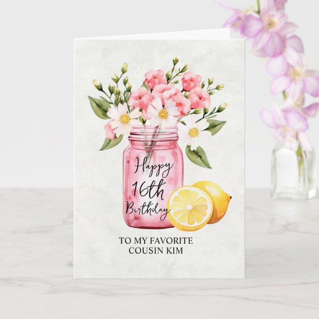 Carte Cousin 16e anniversaire Floral Jar Rose Salutation (Orchidée)