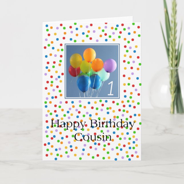 Carte Cousin 1er anniversaire de ballon heureux (Devant)