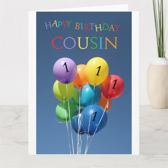 Carte Cousin 1er anniversaire de ballon heureux (Devant)