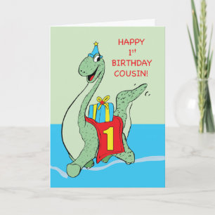 Carte Cousin, 1er anniversaire Dinosaur