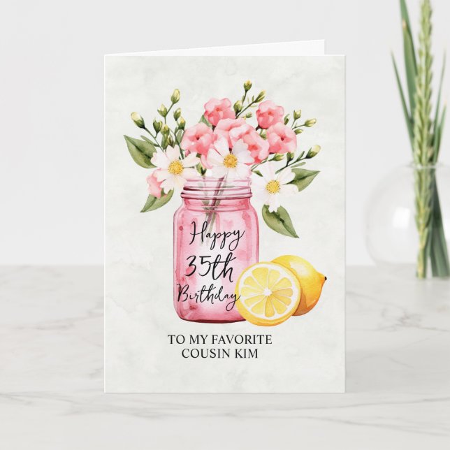 Carte Cousin 35e anniversaire Floral Jar Rose Salutation (Devant)