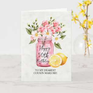 Carte Cousin 50e anniversaire Pink Floral Jar Salutation