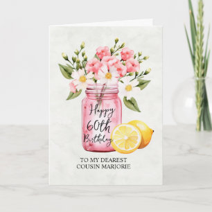Carte Cousin 60e anniversaire Pink Floral Jar Salutation