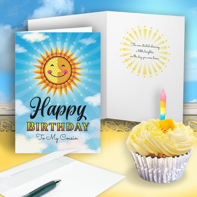 Carte Cousin Anniversaire Jaune Orange Soleil Souriant C (Créateur téléchargé)