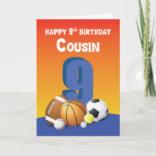 Carte Cousin Boy 9e Anniversaire Sports Balls