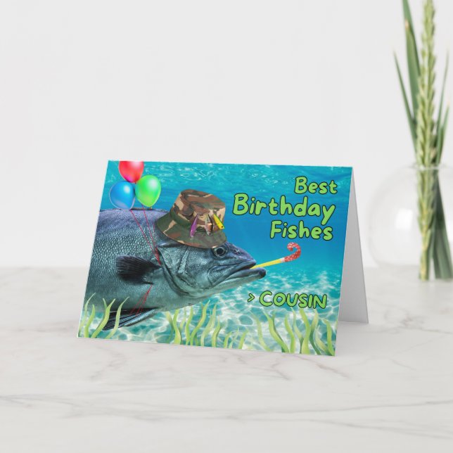 Carte Cousin Cuz Poisson d'anniversaire prêt à faire la  (Devant)
