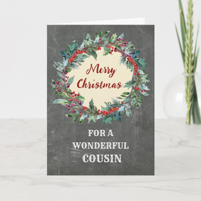 Carte Cousin de couronne de Noël rustique Joyeux Noël (Devant)