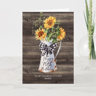 Carte Cousin de tournesol rustique 70e anniversaire