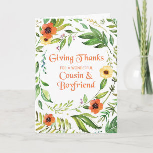 Carte Cousin et un petit ami remercient Thanksgiving