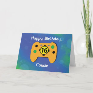 Carte Cousin Garçon 16 ans Anniversaire Gamer Contrôleur