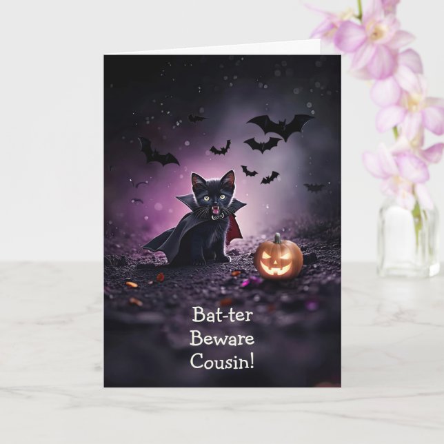 Carte Cousin Halloween heureux Vampire Kitty Funny (Orchidée)
