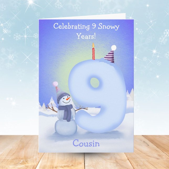 Carte Cousin Happy 9th Birthday Snowman Building  (Créateur téléchargé)