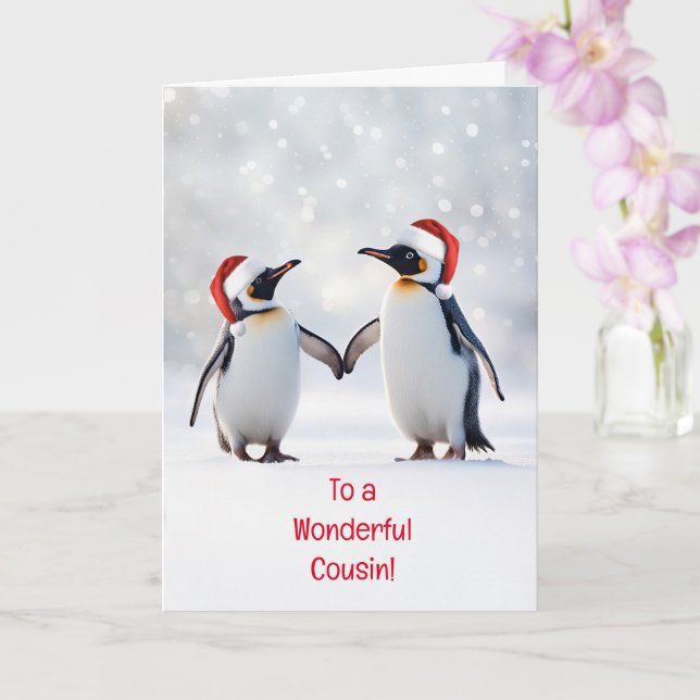 Carte Cousin Joyeuses Vacances Noël Super mignonne Pengu (Orchidée)
