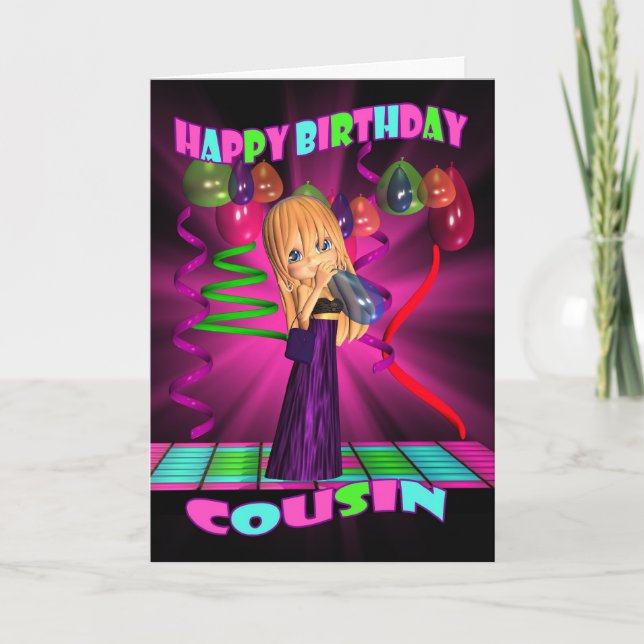 Carte Cousin Joyeux Anniversaire avec mignonne petite Cu (Devant)