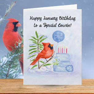 Carte Cousin Joyeux Anniversaire de Janvier Cardinal ave