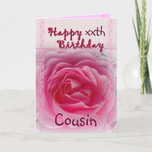 Carte COUSIN - Joyeux xxe anniversaire - Rose rose