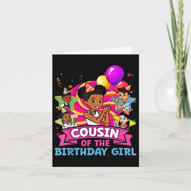 Carte Cousin L'Anniversaire Fille Fête Pink Doll Famille (Devant)