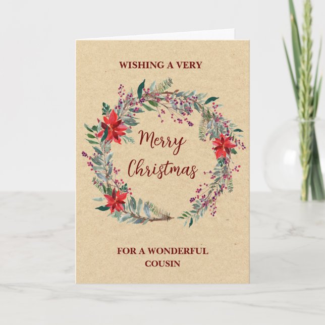 Carte Cousin rustique Wreath Joyeux Noël (Devant)