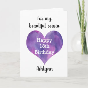 Carte Cousine 18 Ans Purple Heart