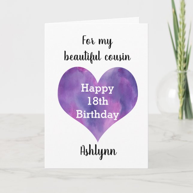 Carte Cousine 18 Ans Purple Heart (Devant)