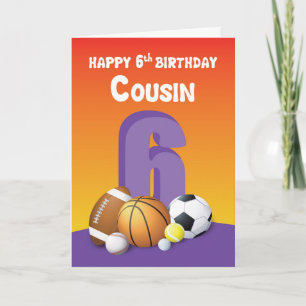 Carte Cousine Fille 6ème Anniversaire Ballons de Sport