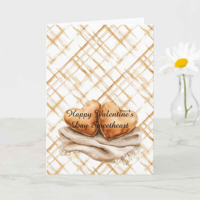 Carte Coussins Cœur Rayures Crème Caramel Couverture Amo (Petite plante)