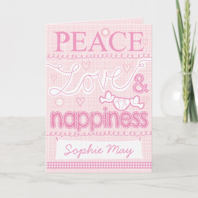 Carte cousue nouvelle fille bébé (Devant)