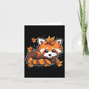 Carte Coute Rouge Panda Anima Feuilles Automne Saison Au