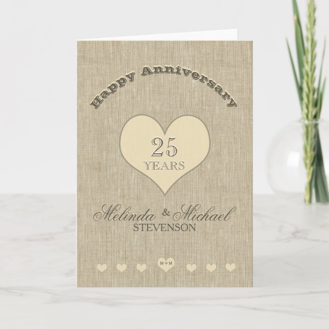 Carte Coutume Anniversaire de Mariage Aspect Lin Rustiqu (Devant)