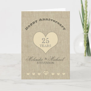Carte Coutume Anniversaire de Mariage Aspect Lin Rustiqu