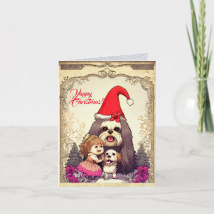 Carte Coutume Lhasa Apsa Chien Avec Petite Fille Noël