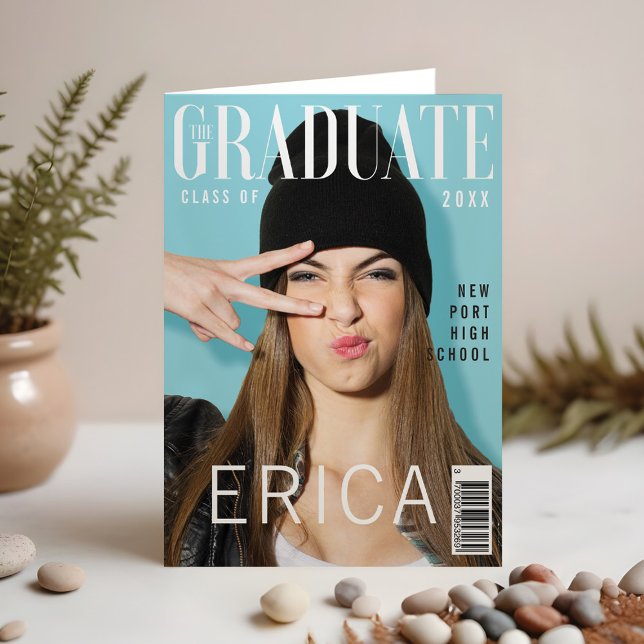 Carte Couverture de magazine branché inspirant la remise (Trendy Magazine Cover Inspired Graduation Card)