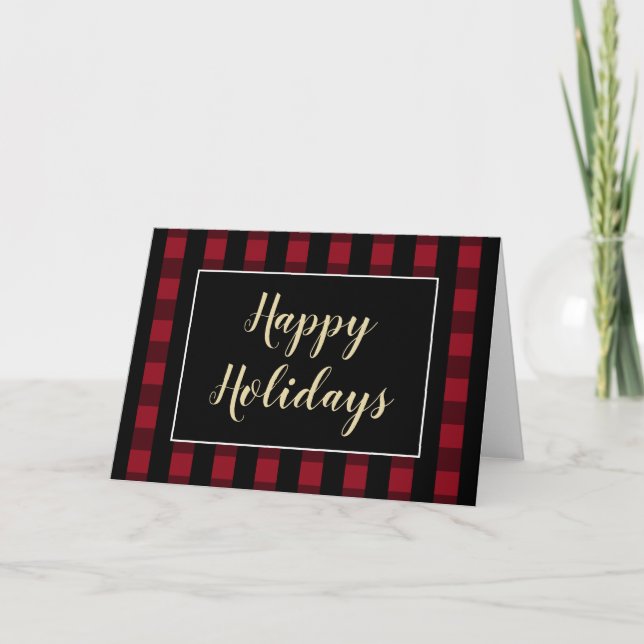 Carte Couverture rustique Joyeuses Fêtes rouge et noir à (Devant)
