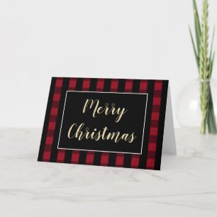 Carte Couverture rustique Joyeux Noël à carreaux rouges