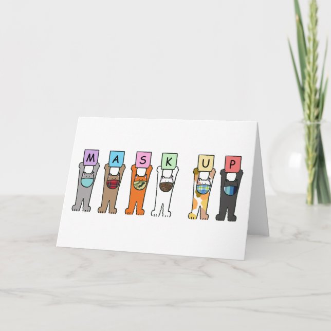 Carte Covid 19 Cartoon Chats Portant Des Masques Visage (Devant)