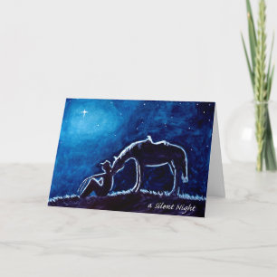 Carte Cow-boy et cheval au clair de lune Nuit silencieus