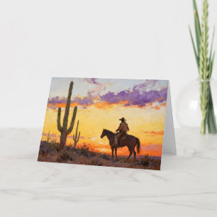 Carte Cow-boy et coucher de soleil dans le désert