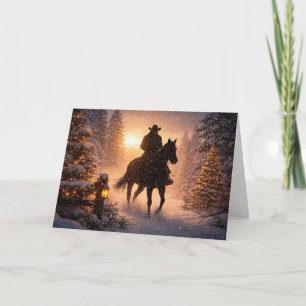 Carte Cow-boy Noël Western Cheval dans la Neige Chevauch