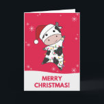 Carte Cow Cheerful Christmas Winter Animals Cows Card<br><div class="desc">The cow at Christmas with fairy lights. Funny animals with gifts and snow for the holidays. Also funny for Christmas in July. Cows are cute animals and perfect for Christmas.</div>