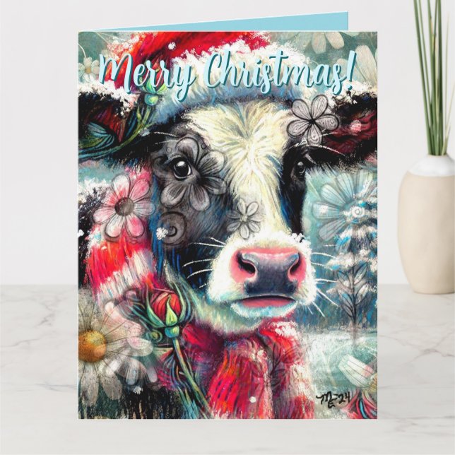 Carte Cow Dreaming of Warmer Times Floral Personalized (Devant)