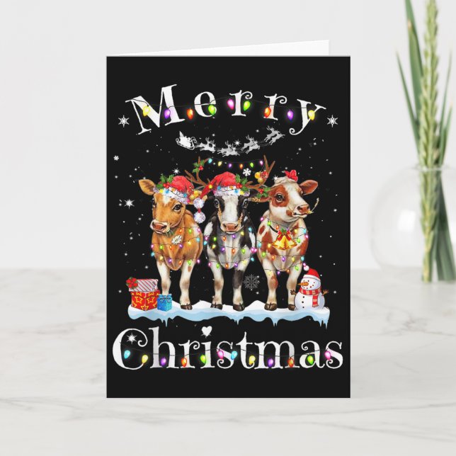 Carte Cow Reindeer Hat Santa Christmas Lights Funny Cow  (Devant)