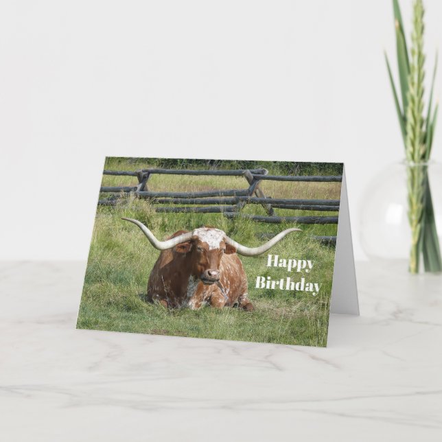 Carte Cow Texas Longhorn Photo Anniversaire (Devant)