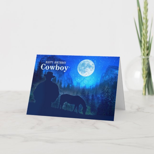 Carte Cowboy Anniversaire Ouest Thème Lune Montagnes (Devant)