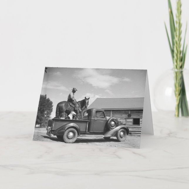 Carte Cowboy avec le cheval dans un camion (Devant)