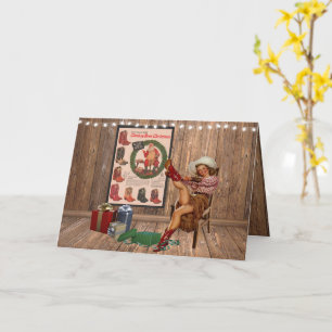 Carte Cowboy Boot Christmas Cowgirl Putting on Boots