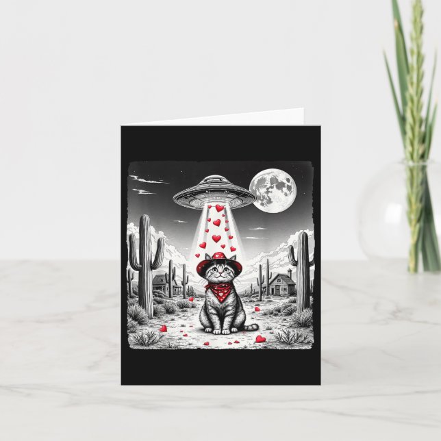 Carte Cowboy Chat Ufo Mème Drôle Chat Ufos Valentines Da (Devant)